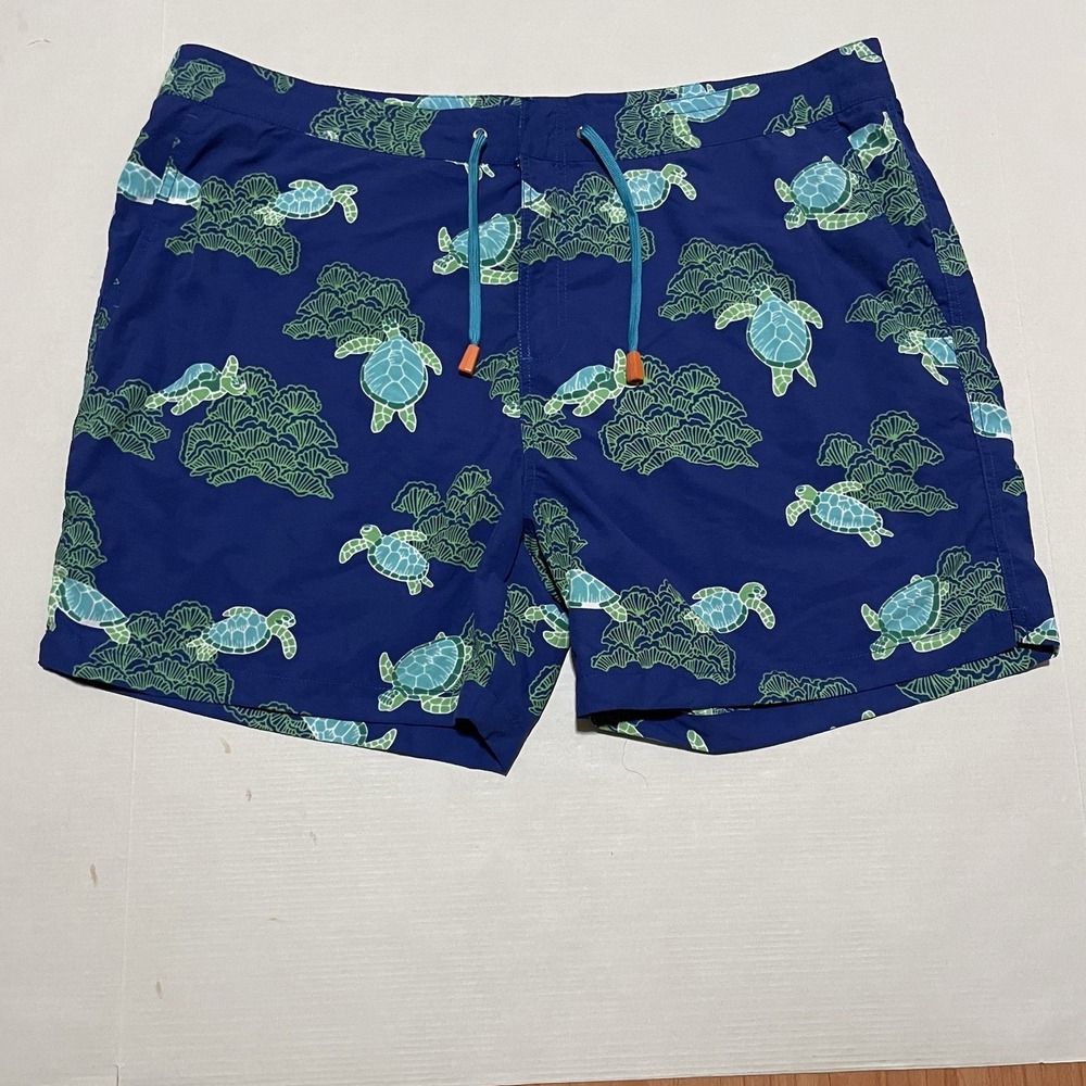 Tori Richard Men's Turtle Swim Shorts Navy Honu Reef Size 40 X 6 Snap Drawstring